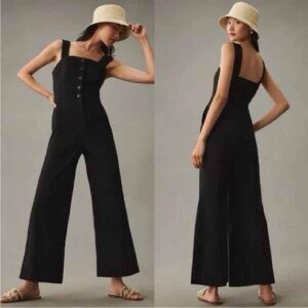 NWT Anthropologie Maueve Black Colette Wide leg Jumpsuit 12 - Picture 2 of 8